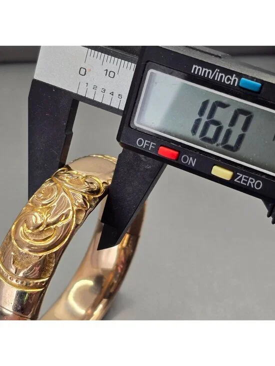 Victorian Gold Filled Scrolled Hinged Bangle Bracelet 7" Heavyweight Signed 37g - Picture 14 of 16